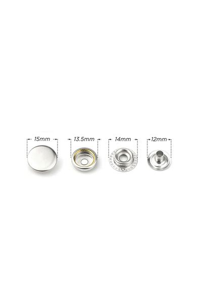 tuhafiyecimiz 15mm (61 TYPE) Stainless Large Studs (NO FAT) [nickel/silver Color] 100 Pieces