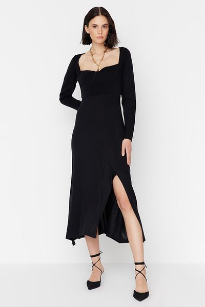 Trendyol Collection Πλεκτό φόρεμα μαύρο γιακά με λεπτομέρειες TWOAW23EL01554