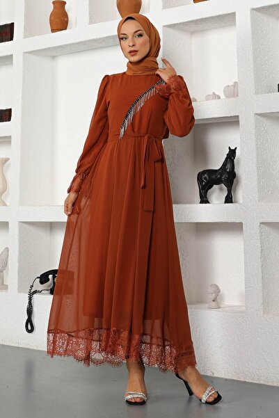 Modamihram Steindetailliertes Chiffon-Abendkleid Kachel 17200