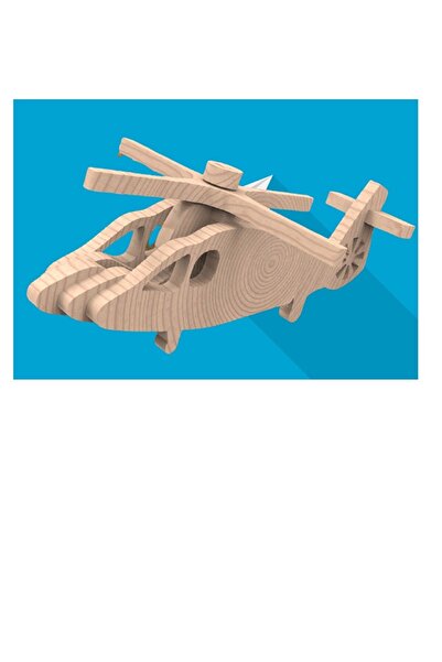 Uçandaire Ahşap 3d Yapboz Puzzle 12 Parça Helikopter