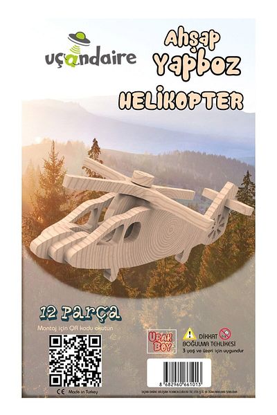 Uçandaire Wooden 3d Jigsaw Puzzle 12 Pieces Helicopter
