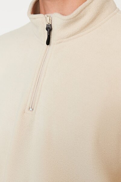 Trendyol Collection Φούτερ Fleece με φερμουάρ σε μπεζ γιακά - Αντιπηκτικό, Keep Warm TMNAW23SW00395