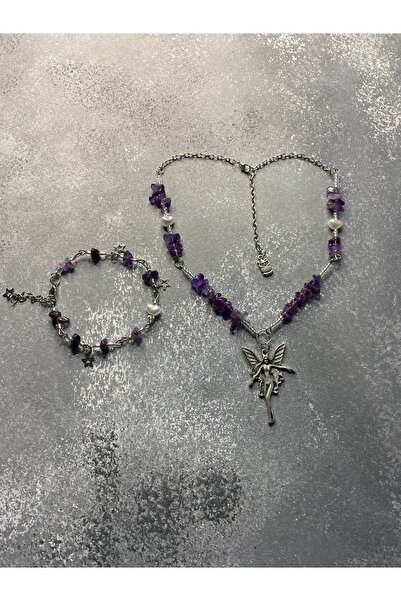Mosby Ametist Y2k Fairycore Doğal Taş Kolye Ve Bileklik Set