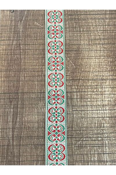 Gönülden Tasarım 2 cm Width Ethnic and Bohemian Patterned Red Embroidery Embroidery Decorative Accessory Ribbon (1 METER)