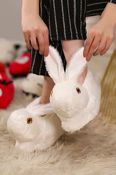 Altın Adım Plush Rabbit Figured Home Shoes with Soft Non-Slip and Sound-Proof Base