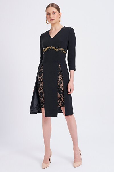 Balizza Blz-eteği Güpür Dantelli Beli Taş Dizayn Elbise