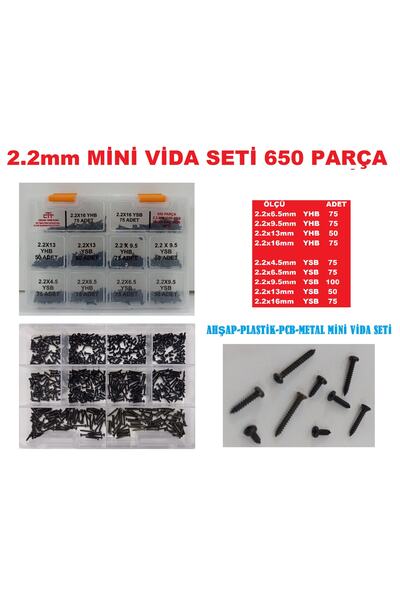 CEKSAN Sac Vidası Seti 2.2mm Mini Vida Seti Yhb Ysb Pcb-plastik-ahşap-metal V...