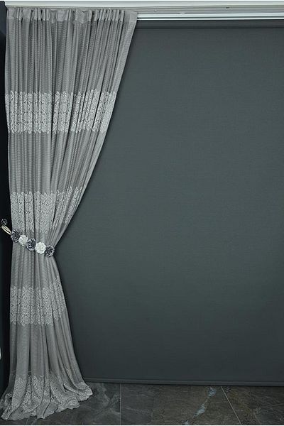 AKÇA TEKSTİL Roza Model Gray Color Single Wing Pleated Background Curtain 75*260 Cm