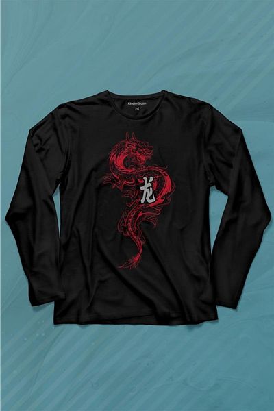Kendim Seçtim Dragon Dragon Extremul Orient Japonez Drake Japonez Tricou cu mânecă lungă Tricou imprimat