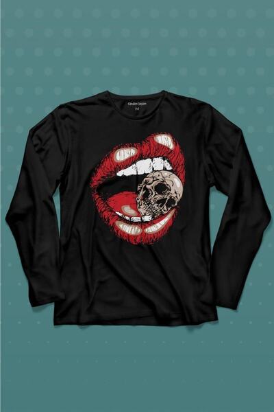 Kendim Seçtim Ženska majica sa dugim rukavima Skull Dry Head Vampire Lip Štam...