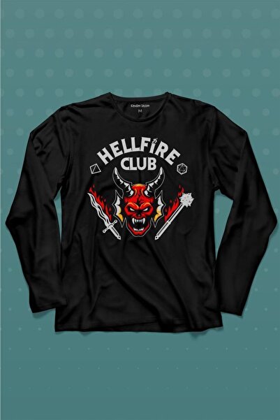 Kendim Seçtim Stranger Things Hellfire Club Uzun Kollu Tişört Baskılı T-shirt