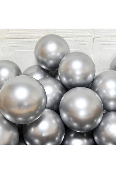 Parti dolabı 5 Pieces Silver Gray Chrome Shiny Balloon Metallic Mirror Balloon
