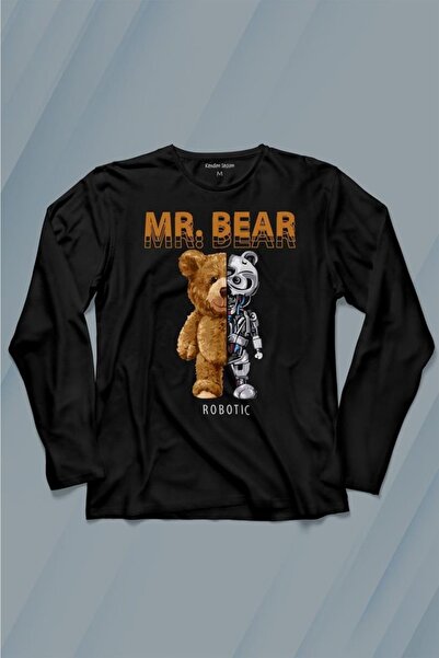 Kendim Seçtim Mr Bear Robotski Medved Urbana Ulična Moda Dugačka Majica Štamp...
