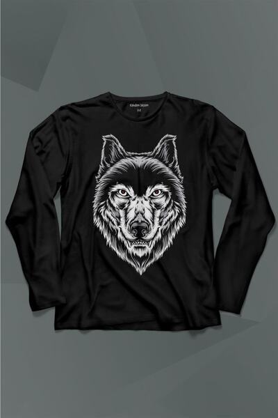Kendim Seçtim Cap de lup sălbatic cu ochi roșii Tricou cu mânecă lungă de lup gri Tricou imprimat