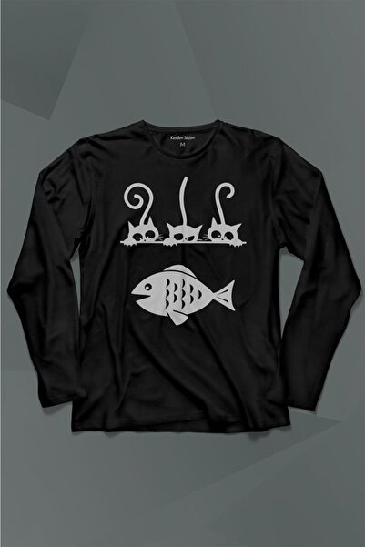 Kendim Seçtim Riba i 3 mačka Mačke ribe Majica dugih rukava Štampano T-shirt