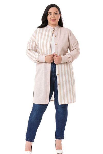 DISENTIS MODEST Cămașă cu tunică bej de mărime Plus cu fantă laterală și garnitură din material textil