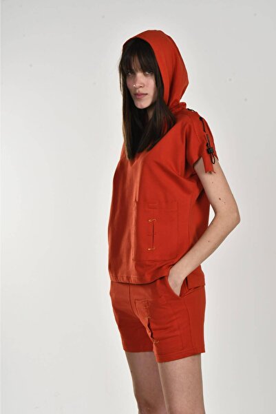 DAVID&GERENZO Σετ σορτς με κουκούλα Tile Good Luck με λεπτομέρεια με κέντημα με δαντέλα