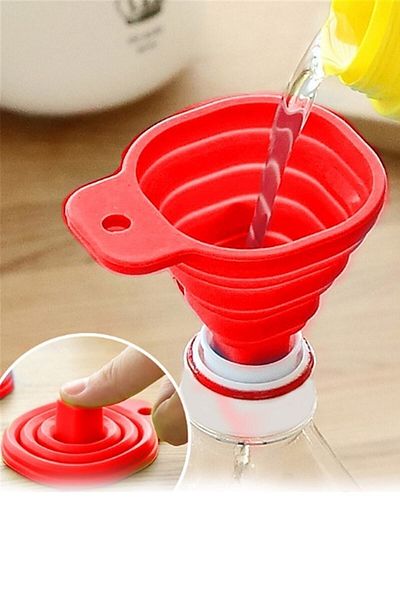 Akkoyunlu home Mini Silicone Folding Funnel Red Funnel