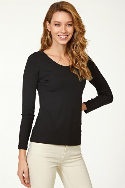 İKİLER Yuvarlak Yaka Uzun Kol Kaşkorse Bluz 223-1047