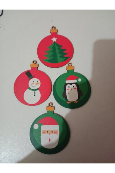 4 Adet Ahşap Yılbaşı Ağacı Süsü