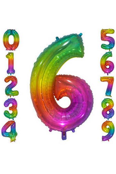 hediyeofisi Rainbow Concept Balloon 6 Figures Balloon 1 Meter Large Size