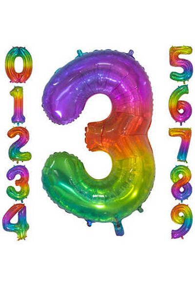 hediyeofisi Rainbow Concept Balloon 3 Figures Balloon 1 Meter Large Size