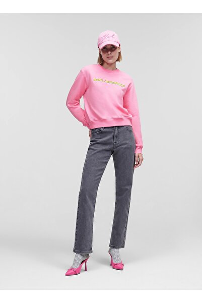 Karl Lagerfeld Bisiklet Yaka Baskılı Pembe Kadın Sweatshirt 225w1804