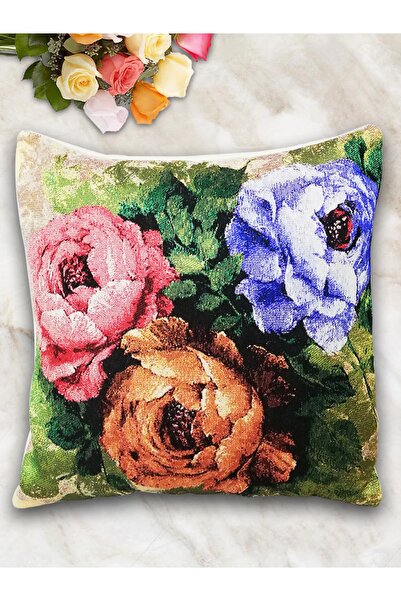 Körfez Kırlent Goblen Dokuma Kırlent Kılıfı Gül Motifli 43x43cm