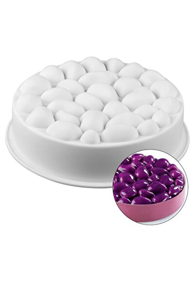 PASTRY PLANET Profesyonel Yuvarlak Çakıl Taş Desenli Silikon Pasta Kek Kalıbı