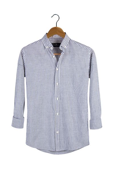 Terapi Men Gray Striped Slim Fit Men's Shirt - Thick Upright Long Sleeve