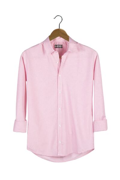 VEAVEN Men's Pink Sheer Striped Long Sleeve Shirt