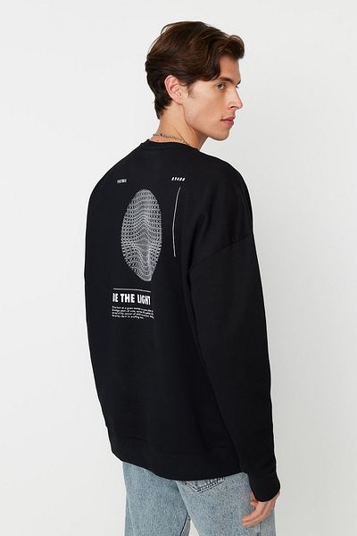 Trendyol Collection Черен овърсайз полар с мистичен принт - TMNAW23SW00275