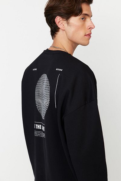 Trendyol Collection Черен овърсайз полар с мистичен принт - TMNAW23SW00275