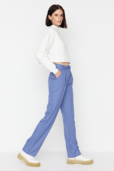 Trendyol Collection Blue Wide Leg Pleated Woven Trousers TWOSS19WX0017