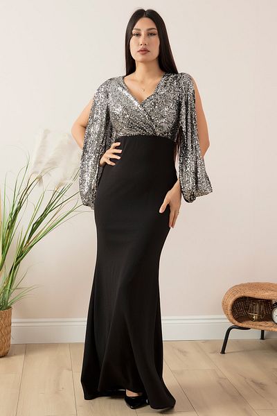 PULLIMM Rochie de seară lungă de scafandru - Detaliu cu paiete 13086