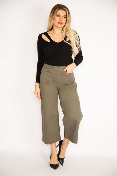 Şans Tekstil Women's Khaki Lycra Gabardine Fabric Front Pocket Trousers 26a35249