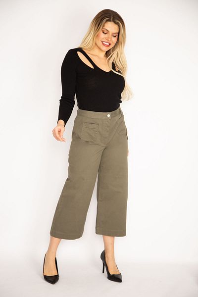 Şans Tekstil Women's Khaki Lycra Gabardine Fabric Front Pocket Trousers 26a35249