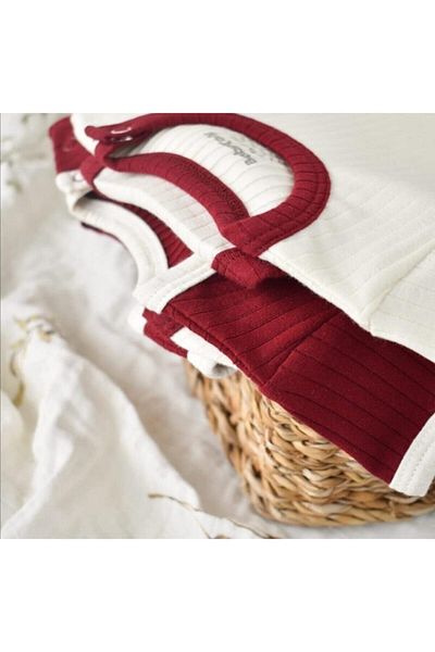 BabyCosy Ribana 2-pack كم قصير بادي (EKRU-BORDO) - Csyr4201 - Rebebe