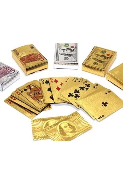 HEDİYE FİKRİ Gold Playing Card Deck Dollar- Euro Design