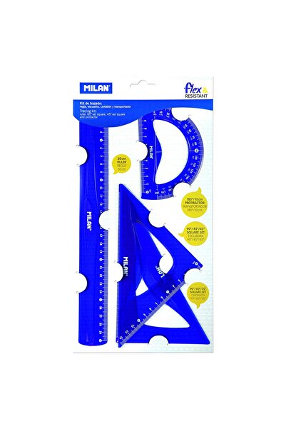 Milan Flex Kırılmaz Geometri Ve Cetvel Seti 4 Parça Mavi Ve Sarı Renkler