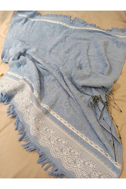 ŞENER HOME Великий банний рушник з бахромою 90x150 см. - Синій