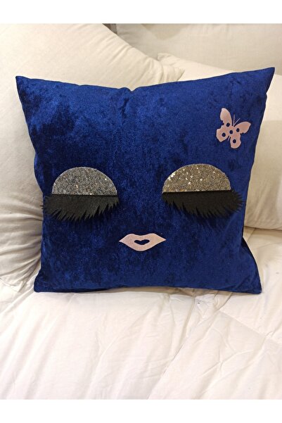 ŞENER HOME Подушка з облямівкою з блискітками та віями 43x43 см. - Синя