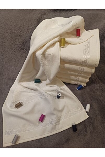 ŞENER HOME 6-панельний етампін з проміжками, кремовий оксамит, 50x90, рушник для рук і обличчя