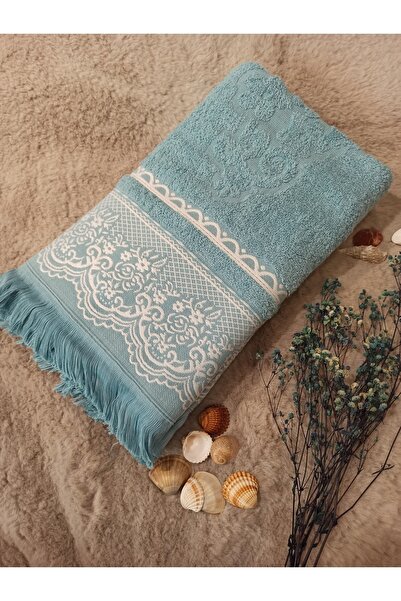 ŞENER HOME Великий банний рушник з бахромою 90x150 см. - М'ятний