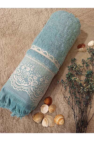 ŞENER HOME Великий банний рушник з бахромою 90x150 см. - М'ятний