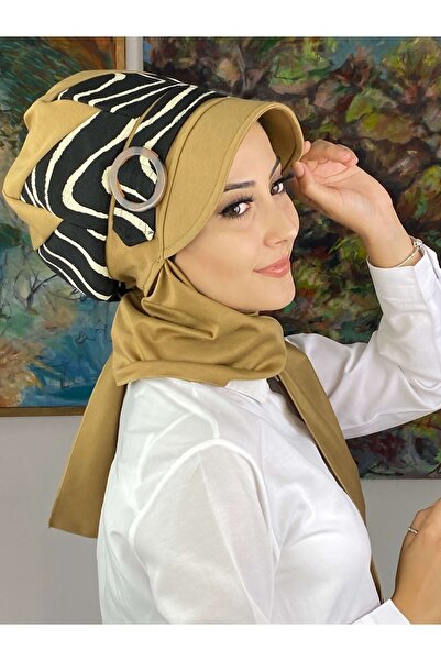 BUTİKAMBAR Zebra Dark Milk Coffee Buckle Hijab Hat Shawl