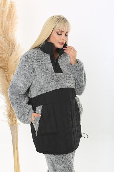 XL Modam Women's Plus Size Gray Black Plush Set