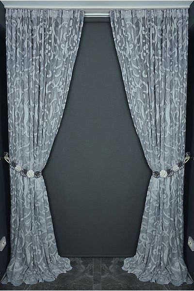 AKÇA TEKSTİL Large Ivy Model Gray Color Single Wing Ready Planted Pleated Background Curtain 300*260 Cm