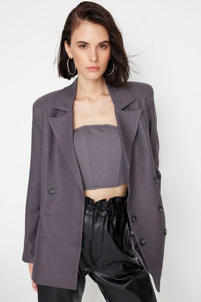 Trendyol Collection Antracit szőtt blézerkabát TWOAW23BC00136