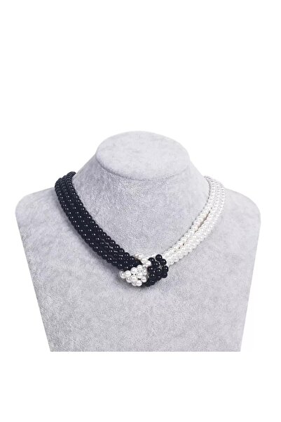 İPAR AKSESUAR قلادة من اللؤلؤ الباروكي بعقدة بيضاء وسوداء